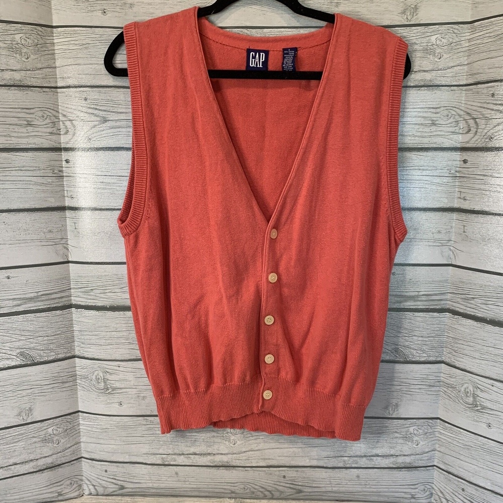 Gap Womens Small Sweater Vest Button Up 100% Cotton Top Pink Knit 90’s Oversized